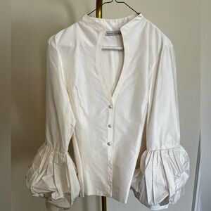 Rafael Cennamo white silk blouse bell sleeves medium